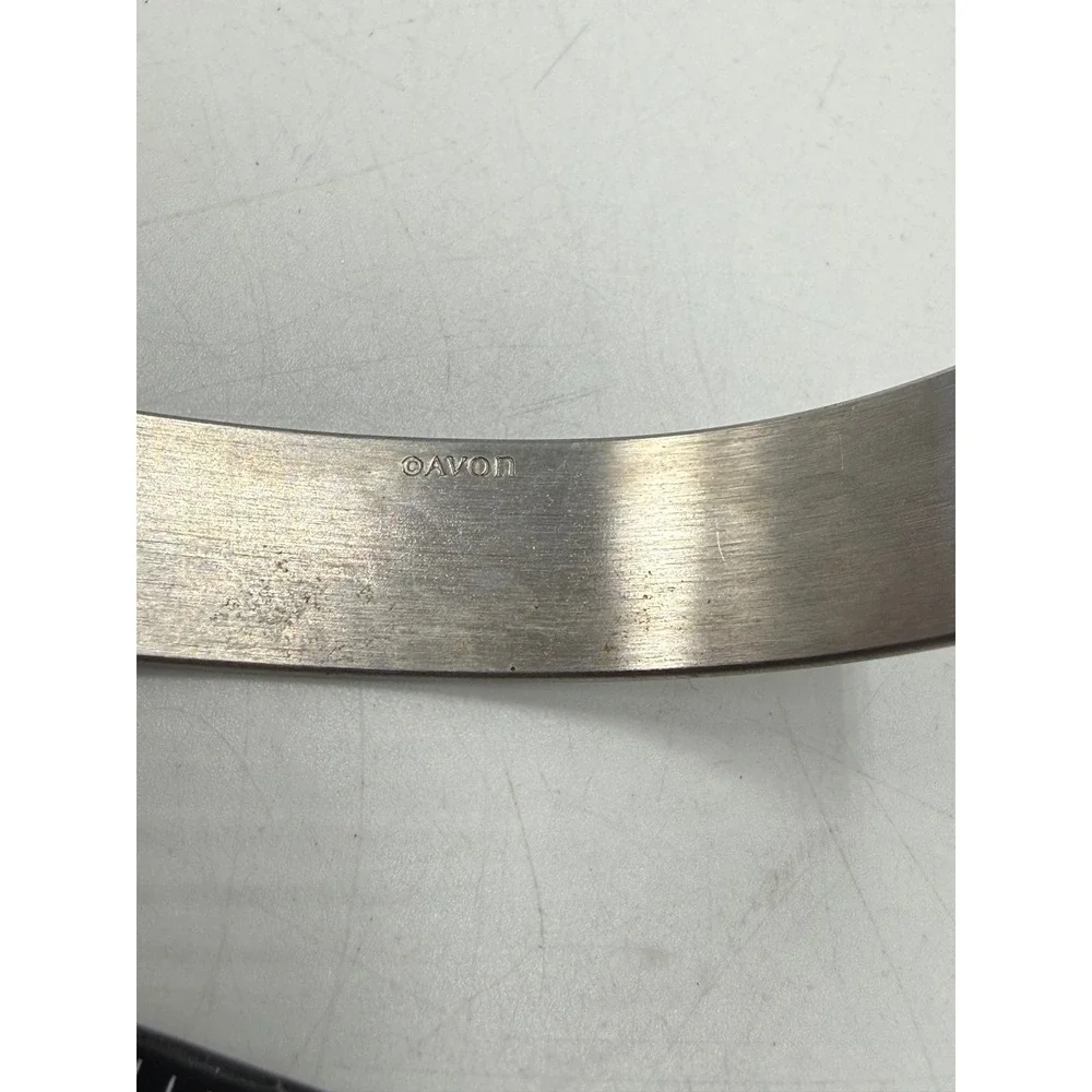 Avon Vintage Silver Tone Brown Inlay Modernist Bangle Bracelet Cuff Hook Clasp
